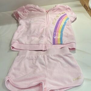 Toddler Juicy Couture Pastel Pink Terry Short Set with Rainbow Sequins-4t